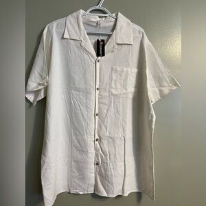 Coofandy Men’s Ivory Linen Blend Button Up Shirt Short Sleeves Sz XL NWT